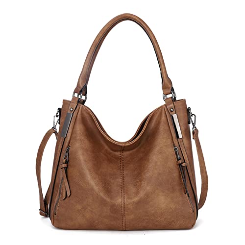 FANDARE Groß Handtschasche Vintage Schultertasche Damen Umhängetasche Frauen Schulranzen PU Leder Wasserdicht für Shopper Reisen Arbeitstasche Messenger Tote Bags Braun von FANDARE