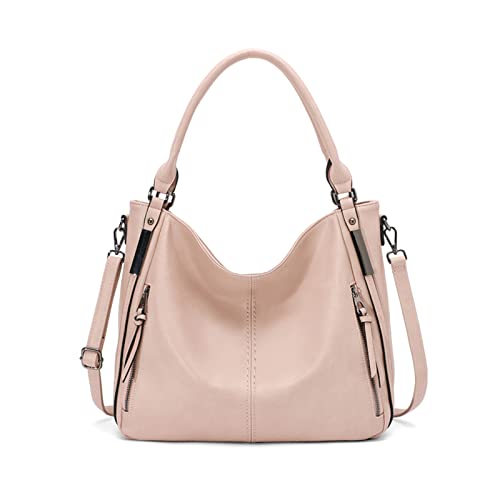 FANDARE Groß Handtschasche Vintage Schultertasche Damen Umhängetasche Frauen Schulranzen PU Leder Wasserdicht für Shopper Reisen Arbeitstasche Messenger Tote Bags Rosa von FANDARE