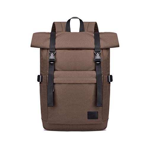 FANDARE Groß Rucksack für 15.6 Zoll Laptop Roll-Top Schultasche Schultasche Mädchen Junge Schulrucksack Herren Damen Rucksäcke zum Business Reise Schulranzen Daypacks Wasserdicht Braun von FANDARE