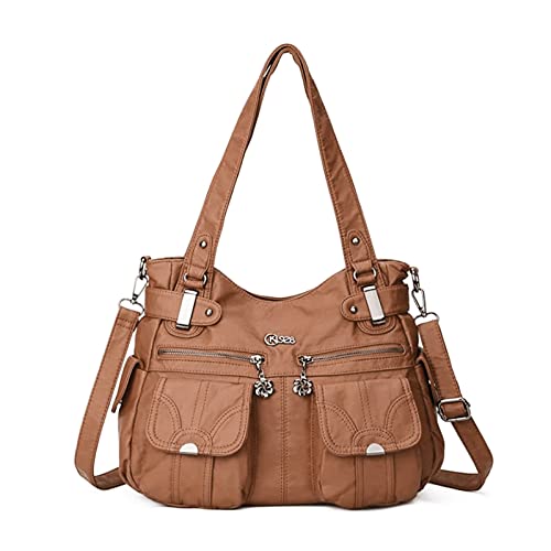 FANDARE Groß Schultertasche Damen Umhängetasche Frauen Vintage Schulranzen Wasserdicht PU Leder Women Purse für Shopper Reisen Arbeitstasche Messenger Hobo Bags Braun von FANDARE