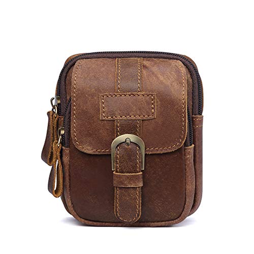 FANDARE Gürteltasche Bauchtasche Brusttasche Herren wasserdichte Hüfttasche Junge Umhängetasche Leder für Business Joggen Wandern Radfahren Reisen Braun von FANDARE