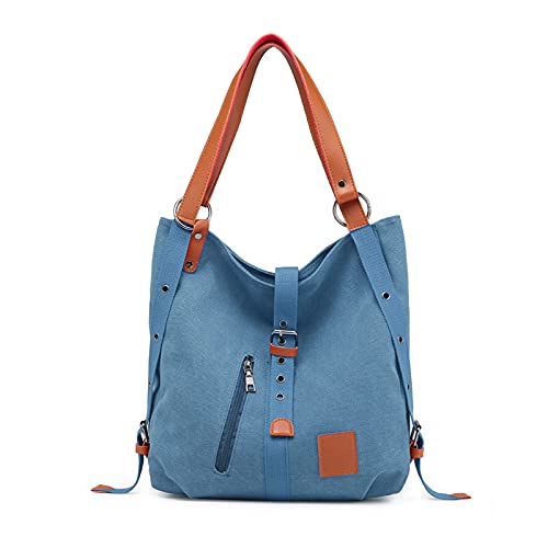 FANDARE Handtasche Damen Umhängetaschen Canvas Schultertasche Rucksack Strandtasche Schultertasche für Mädchen Frauen Alltag Büro Schule Ausflug Shopper Hobo Tasche Blau von FANDARE