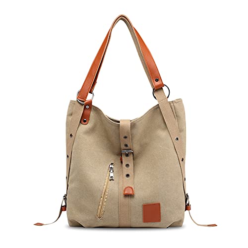 FANDARE Handtasche Damen Umhängetaschen Canvas Schultertasche Rucksack Strandtasche Schultertasche für Mädchen Frauen Alltag Büro Schule Ausflug Shopper Hobo Tasche Braun von FANDARE