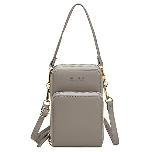 FANDARE Handy Umhängetasche Frauen Crossbody Tasche Schultertasche Damen Handy-Brieftasche Klein Handtasche Reisepass Handytasche Mädchen Schule Reise Unterarmtasche Wasserdicht PU Leder Grau von FANDARE