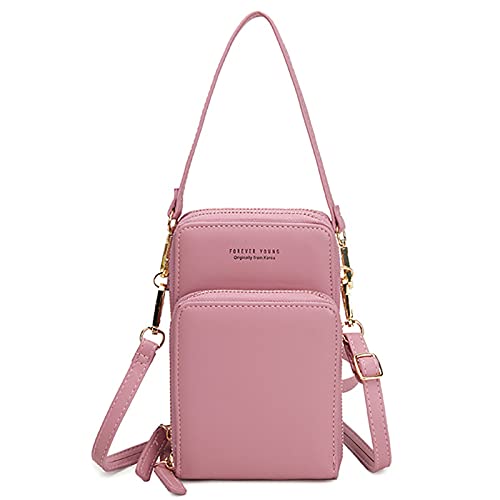 FANDARE Handy Umhängetasche Frauen Crossbody Tasche Schultertasche Damen Handy-Brieftasche Klein Handtasche Reisepass Handytasche Mädchen Schule Reise Unterarmtasche Wasserdicht PU Leder Rosa von FANDARE