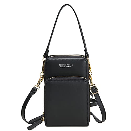 FANDARE Handy Umhängetasche Frauen Crossbody Tasche Schultertasche Damen Handy-Brieftasche Klein Handtasche Reisepass Handytasche Mädchen Schule Reise Unterarmtasche Wasserdicht PU Leder Schwarz von FANDARE