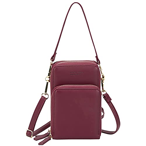 FANDARE Handy Umhängetasche Frauen Crossbody Tasche Schultertasche Damen Handy-Brieftasche Klein Handtasche Reisepass Handytasche Mädchen Schule Reise Unterarmtasche Wasserdicht PU Leder Weinrot von FANDARE