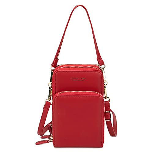 FANDARE Handy Umhängetasche Frauen Crossbody Tasche Schultertasche Damen Handy-Brieftasche Klein Handtasche Reisepass Handytasche Mädchen Schule Reise Unterarmtasche Wasserdicht PU Leder rot von FANDARE