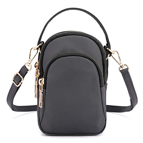 FANDARE Handy Umhängetasche Frauen Schultertasche Damen Handy-Brieftasche Klein Handtasche Reisepass Handytasche für Mädchen Einkaufen Party Schule Reise Unterarmtasche Wasserdicht Nylon Grau von FANDARE