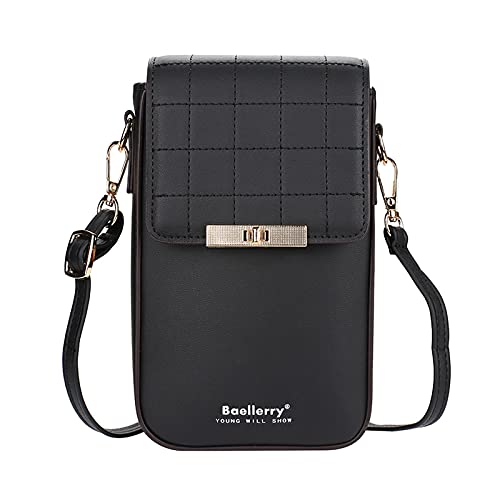 FANDARE Handy Umhängetasche Leder Frauen Brieftasche Schultertasche Handytasche Geldbörse Damen Geldbörse Reisepass Handytasche für Mädchen Einkaufen Schule Reise Phone Crossbody Bag Schwarz von FANDARE