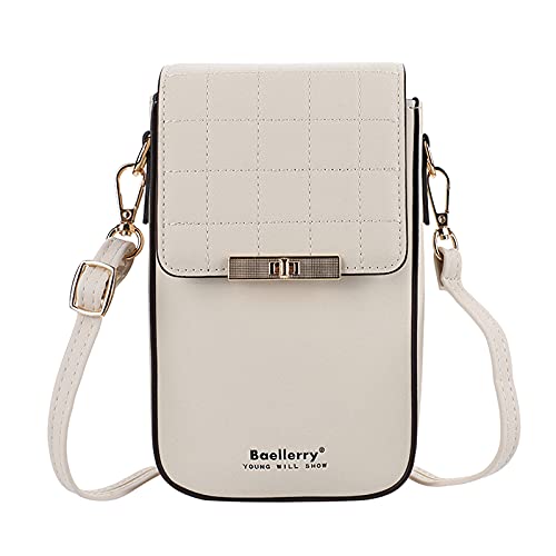 FANDARE Handy Umhängetasche Leder Frauen Brieftasche Schultertasche Handytasche Geldbörse Damen Geldbörse Reisepass Handytasche für Mädchen Einkaufen Schule Reise Phone Crossbody Bag Weiß von FANDARE