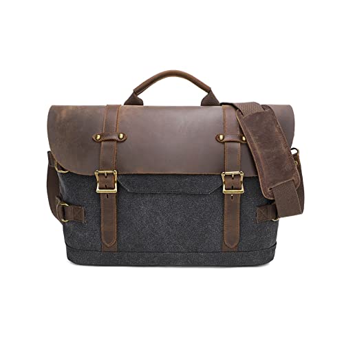 FANDARE Herren Aktentasche Umhängetaschen Groß Arbeitstasche Messenger Bag Herren Arzttasche Retro Tragetasche Aktenkoffer Herren Tote Bag Lehrertasche Notebooktasche für Reisen Geschäft Dunkelgrau von FANDARE