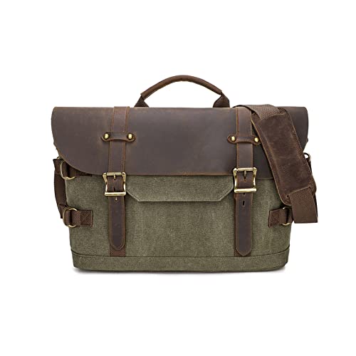 FANDARE Herren Aktentasche Umhängetaschen Groß Arbeitstasche Messenger Bag Herren Arzttasche Retro Tragetasche Aktenkoffer Herren Tote Bag Lehrertasche Notebooktasche für Reisen Geschäft Grün von FANDARE