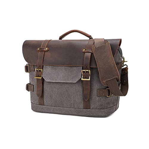 FANDARE Herren Aktentasche Umhängetaschen Groß Arbeitstasche Messenger Bag Herren Arzttasche Retro Tragetasche Aktenkoffer Herren Tote Bag Lehrertasche Notebooktasche für Reisen Geschäft Hellgrau von FANDARE