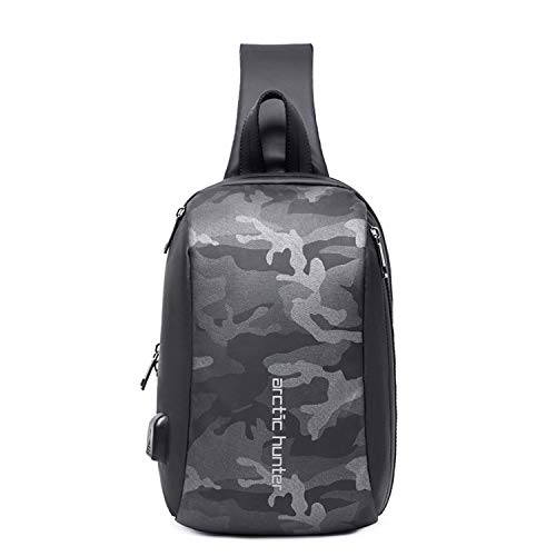 FANDARE Herren Brusttasche, Sling Bag Rucksack, Umhängetasche Messenger Bag Schultertasche mit USB-Ladeanschluss, zum Sport, Reisen und Joggen,Hiking Crossbody Bag Polyester Schwarze Camo von FANDARE