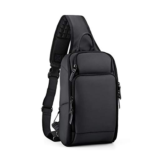 FANDARE Herren Brusttasche Schultertasche Sling Bag Rucksack mit USB Umhängetasche Grosse Kapazität Sporttasche für Wandern,Abenteuer,Sport, Reisen Wasserdicht Polyester Schwarz von FANDARE