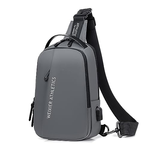 FANDARE Herren Brusttasche Sling Bag Geschäft Schultertasche mit USB-Ladeanschluss Crossbody Bag Umhängetasche für Reise Arbeiter Camping Wandern Fitness Fahrrad Crossover Daypacks Grau von FANDARE