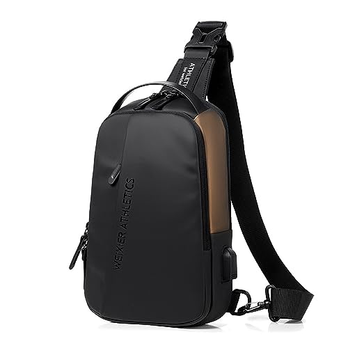 FANDARE Herren Brusttasche Sling Bag Geschäft Schultertasche mit USB-Ladeanschluss Crossbody Bag Umhängetasche für Reise Arbeiter Camping Wandern Fitness Fahrrad Crossover Daypacks Schwarz Braun von FANDARE