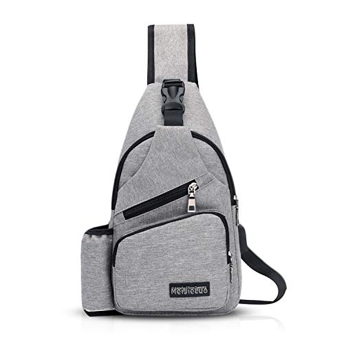 FANDARE Herren Schultertasche Damen Brusttasche Sling Bag Rucksack mit USB Umhängetasche Crossbody Bag Sporttasche für Wandern,Abenteuer,Sport, Reisen,Joggen Wasserdicht Polyester Hellgrau von FANDARE