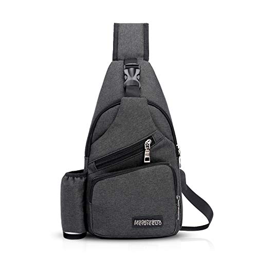 FANDARE Herren Schultertasche Damen Brusttasche Sling Bag Rucksack mit USB Umhängetasche Crossbody Bag Sporttasche für Wandern,Abenteuer,Sport, Reisen,Joggen Wasserdicht Polyester Schwarzgrau von FANDARE