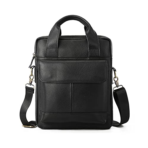 FANDARE Herren Umhängetasche Echtes Leder Handtasche Retro Henkeltaschen Business Aktentasche Arbeitstasche Schultertaschen für Reise Büro Reisen Schule Wasserdicht Messenger Bag Schwarz von FANDARE