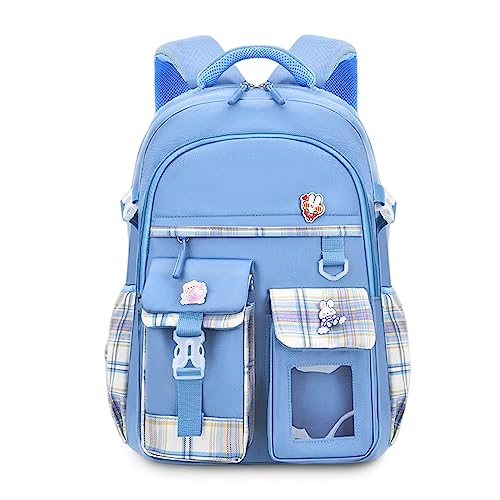 FANDARE Kinderrucksack Kindergartenrucksack Schulranzen Mädchen Junge Schulranzen Schulrucksack Nylon Schultertasche für Reisen Schule Daypacks mit Plüsch-Accessoires & Niedliches Abzeichen Himmelblau von FANDARE