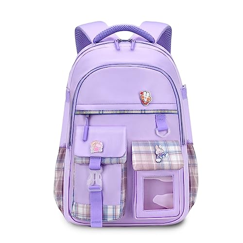 FANDARE Kinderrucksack Kindergartenrucksack Schulranzen Mädchen Junge Schulranzen Schulrucksack Nylon Schultertasche für Reisen Schule Daypacks mit Plüsch-Accessoires & Niedliches Abzeichen Lila von FANDARE