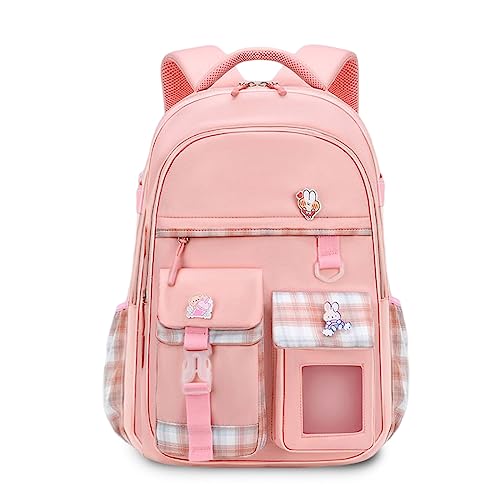 FANDARE Kinderrucksack Kindergartenrucksack Schulranzen Mädchen Junge Schulranzen Schulrucksack Nylon Schultertasche für Reisen Schule Daypacks mit Plüsch-Accessoires & Niedliches Abzeichen Rosa von FANDARE