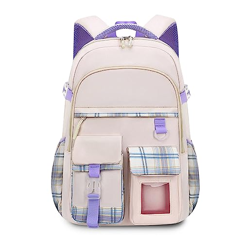 FANDARE Kinderrucksack Kindergartenrucksack Schulranzen Mädchen Junge Schulranzen Schulrucksack Nylon Schultertasche für Reisen Schule Daypacks mit Plüsch-Accessoires & Niedliches AbzeichenWeiss von FANDARE