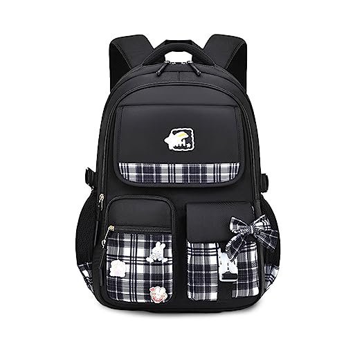 FANDARE Kinderrucksack Leuchtend Kindergartenrucksack Schulranzen Mädchen Junge Schulrucksack Nylon Schultertasche für Reisen Schule Daypacks mit Plüsch-Accessoires & Niedliches Abzeichen Schwarz von FANDARE