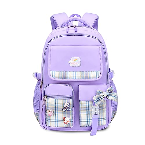 FANDARE Kinderrucksack Leuchtend Kindergartenrucksack Schulranzen Mädchen Junge Schulrucksack Nylon Schultertasche für Reisen Schule Daypacks mit Plüsch-Accessoires & Niedliches Abzeichen Lila von FANDARE