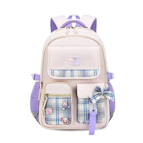 FANDARE Kinderrucksack Leuchtend Kindergartenrucksack Schulranzen Mädchen Junge Schulrucksack Nylon Schultertasche für Reisen Schule Daypacks mit Plüsch-Accessoires & Niedliches Abzeichen Weiss von FANDARE