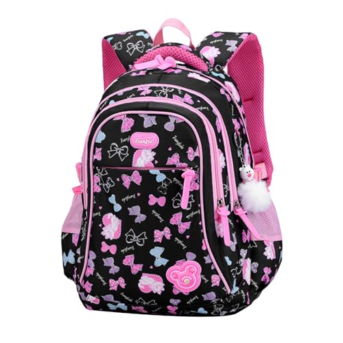 FANDARE Kinderrucksack Rucksack Mädchen Schulrucksack Damen Rucksack Kinder Schultasche für Schüler Outdoor Reise Daypacks Kindergartentasche mit Brustgurt wasserdicht Nylon Schwarz von FANDARE