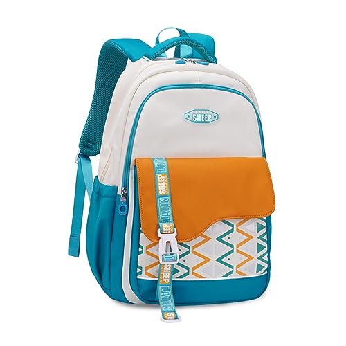 FANDARE Kinderrucksack Schulranzen Mädchen Junge Schulrucksack Büchertaschen für Grund-, Mittel- und Oberschüler Rucksack Hochschule Schultertasche für Damen Reisen Schule Daypacks Seeblau Weiß von FANDARE