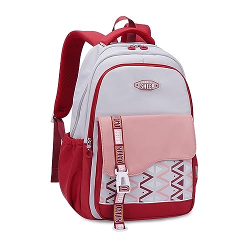 FANDARE Kinderrucksack Schulranzen Mädchen Junge Schulrucksack Büchertaschen für Grund-, Mittel- und Oberschüler Rucksack Hochschule Schultertasche für Damen Reisen Schule Daypacks rot-Weiss von FANDARE