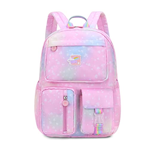 FANDARE Kinderrucksack Schulranzen Schultaschen Jungen Mädchen Schulrucksack Kinder Schultasche für 3-6 Klasse Schüler Outdoor Reise Daypacks Kindergartentasche Rucksack Nylon Galaxis Rosa L von FANDARE