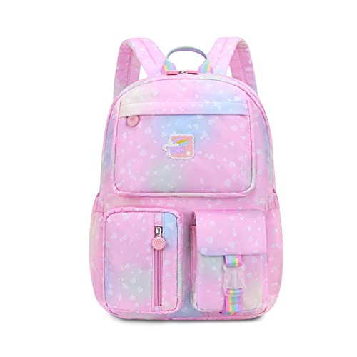 FANDARE Kinderrucksack Schulranzen Schultaschen Jungen Mädchen Schulrucksack Kinder Schultasche für 3-6 Klasse Schüler Outdoor Reise Daypacks Kindergartentasche Rucksack Nylon Galaxis Rosa S von FANDARE