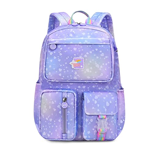 FANDARE Kinderrucksack Schulranzen Schultaschen Jungen Mädchen Schulrucksack Kinder Schultasche für 3-6 Klasse Schüler Outdoor Reise Daypacks Kindergartentasche Rucksack Nylon Galaxis Violett L von FANDARE