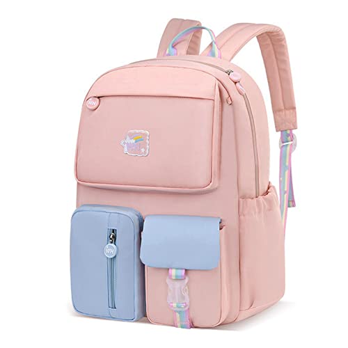 FANDARE Kinderrucksack Schulranzen Schultaschen Jungen Mädchen Schulrucksack Kinder Schultasche für 3-6 Klasse Schüler Outdoor Reise Daypacks Kindergartentasche Rucksack Nylon Rosa Blau von FANDARE