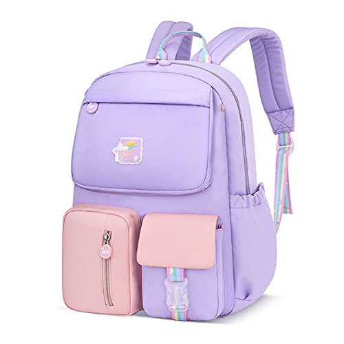 FANDARE Kinderrucksack Schulranzen Schultaschen Jungen Mädchen Schulrucksack Kinder Schultasche für 3-6 Klasse Schüler Outdoor Reise Daypacks Kindergartentasche Rucksack Nylon Violett Rosa von FANDARE