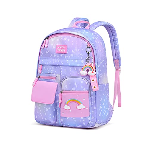 FANDARE Kinderrucksack Schulranzen Schultaschen Mädchen Schulrucksack Kinder Schultasche für 1-3 Klasse Schüler Outdoor Reise Daypacks Kindergartentasche Rucksack Wasserdicht Nylon Violett von FANDARE