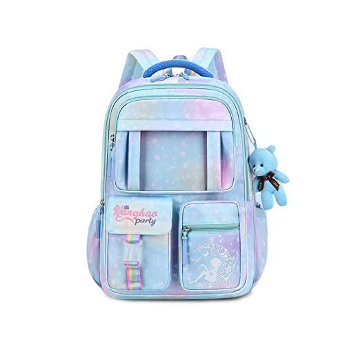 FANDARE Kinderrucksack Schulranzen Schultaschen Mädchen Schulrucksack Kinder Schultasche für 1-3 Klasse Schüler Outdoor Reise Daypacks Kindergartentasche Rucksack mit Plüschanhänger Blau von FANDARE