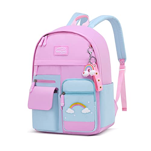 FANDARE Kinderrucksack Schulranzen Schultaschen Mädchen Schulrucksack Kinder Schultasche für 4-9 Klasse Schüler Outdoor Reise Daypacks Kindergartentasche Rucksack Wasserdicht Nylon Pink Blau von FANDARE