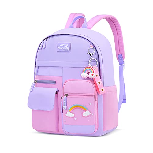 FANDARE Kinderrucksack Schulranzen Schultaschen Mädchen Schulrucksack Kinder Schultasche für 4-9 Klasse Schüler Outdoor Reise Daypacks Kindergartentasche Rucksack Wasserdicht Nylon Purpur Rosa von FANDARE