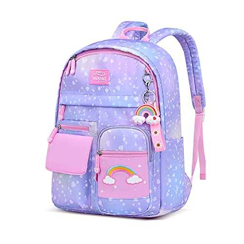 FANDARE Kinderrucksack Schulranzen Schultaschen Mädchen Schulrucksack Kinder Schultasche für 4-9 Klasse Schüler Outdoor Reise Daypacks Kindergartentasche Rucksack Wasserdicht Nylon Violett von FANDARE