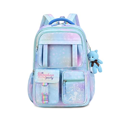 FANDARE Kinderrucksack Schulranzen Schultaschen Mädchen Schulrucksack Kinder Schultasche für 4-9 Klasse Schüler Outdoor Reise Daypacks Kindergartentasche Rucksack mit Plüschanhänger Blau von FANDARE