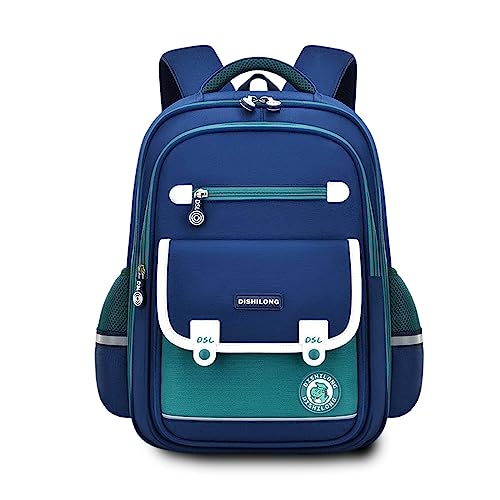 FANDARE Kinderrucksack Schulranzen für 4-9 Grad Mädchen Junge Schulrucksack Britischer Stil Büchertaschen für Grund-, Mittel schüler Rucksack Hochschule Schultertasche Reisen Daypacks Blau Grün L von FANDARE