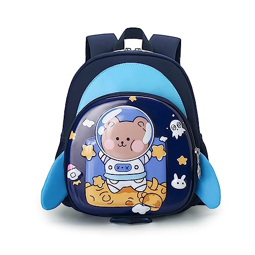 FANDARE Kinderrucksack mit Brustgurt 3D Cartoon Kinder Rucksack mit Leine Mädchen Junge Schulranzen Schultertasche Kindertasche Schulrucksack Kinder Rucksack mit Reflektierender Streifen Dunkelblau von FANDARE