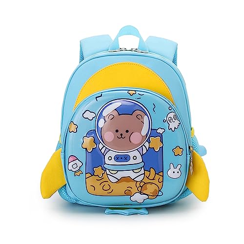 FANDARE Kinderrucksack mit Brustgurt 3D Cartoon Kinder Rucksack mit Leine Mädchen Junge Schulranzen Schultertasche Kindertasche Schulrucksack Kinder Rucksack mit Reflektierender Streifen Hellblau von FANDARE