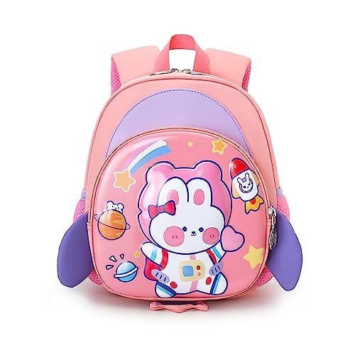 FANDARE Kinderrucksack mit Brustgurt 3D Cartoon Kinder Rucksack mit Leine Mädchen Junge Schulranzen Schultertasche Kindertasche Schulrucksack Kinder Rucksack mit Reflektierender Streifen Rosa Lila von FANDARE